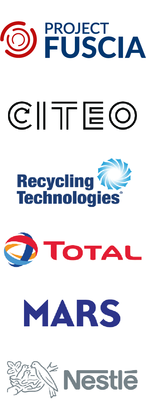 Project Fuscia partner logos - CITEO, Recycling Technologies, Total, Mars and Nestle